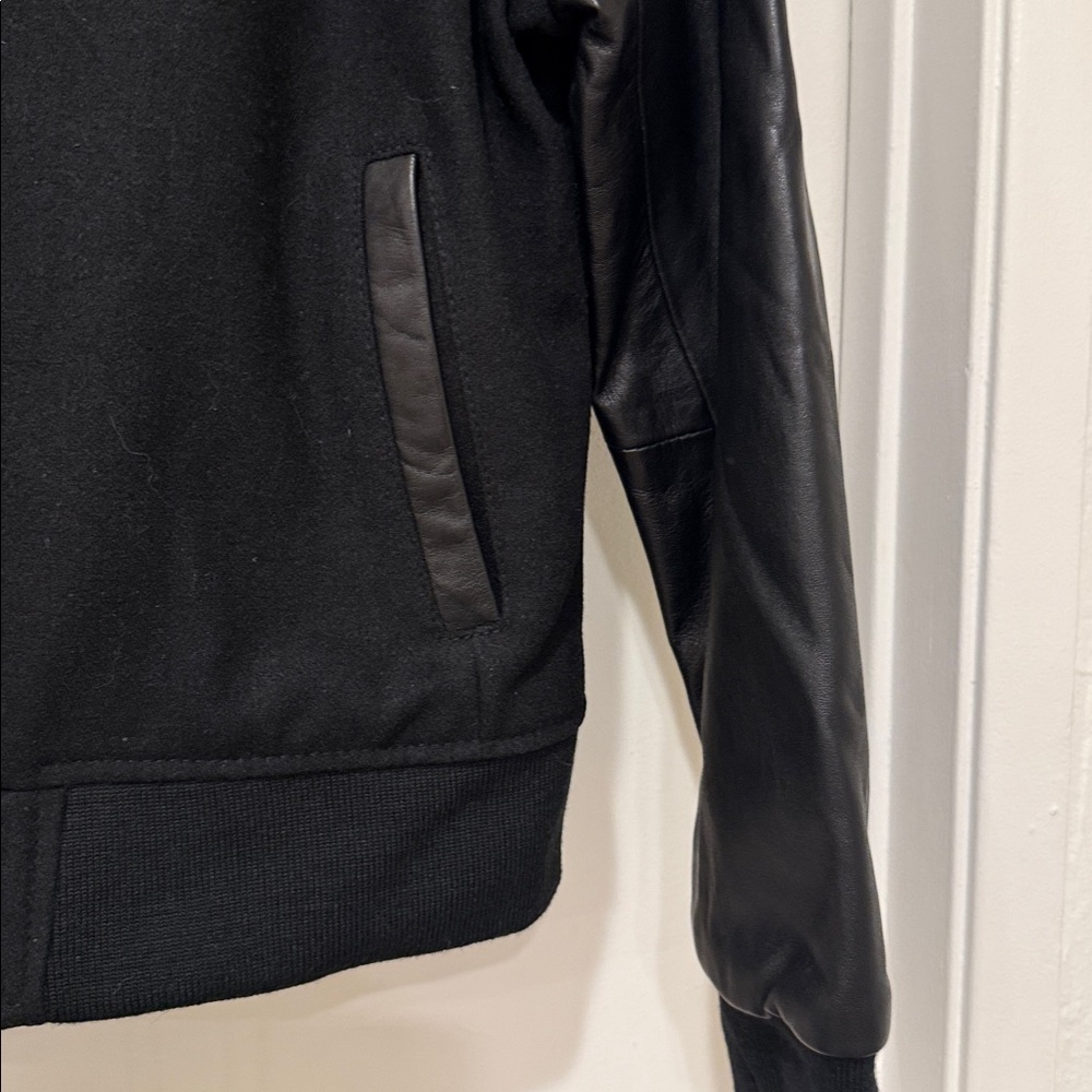 Burk’s Bay Black Women's Wool Leather Sleeve Varsity Jacket Sz M - Picture 5 of 9